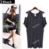 Woman's Strapless Loose Casual T-shirt Short Sleeve T Shirt